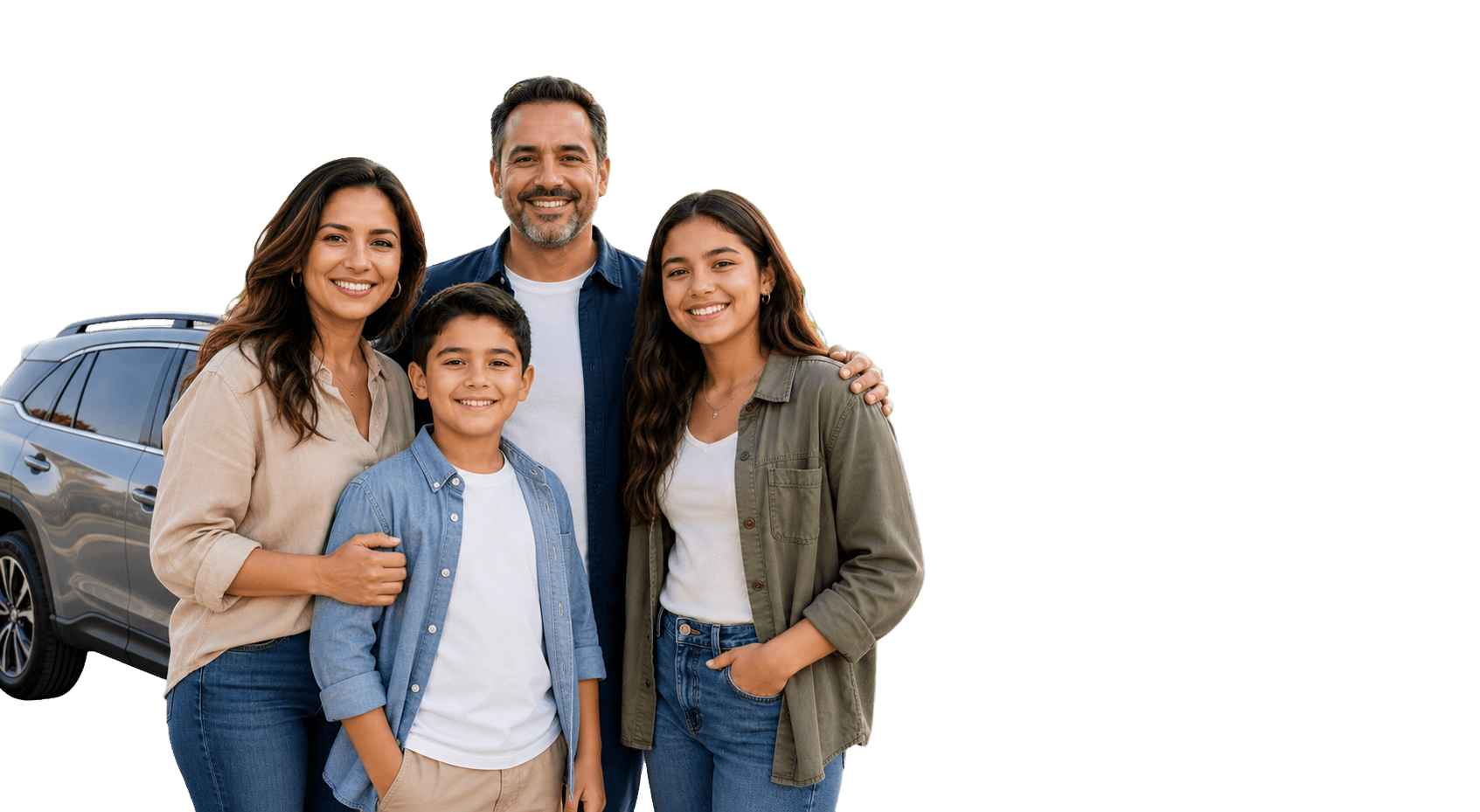 A family together beside their vehicle